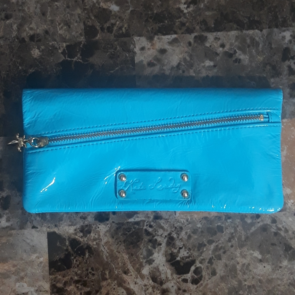 kate landry genuine leather bright blue wallet .